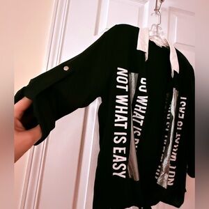 Chic Black Graphic Blouse with White Accents